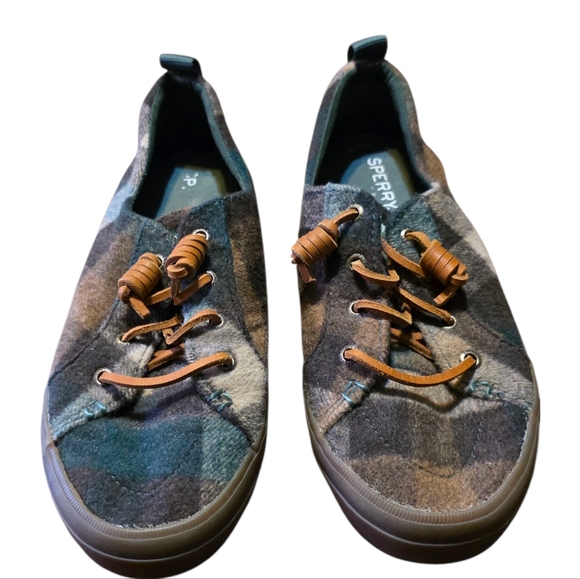 Sperry Crest Vibe Plaid Wool Sneakers Green & Brown Size 7 - Picture 4 of 13